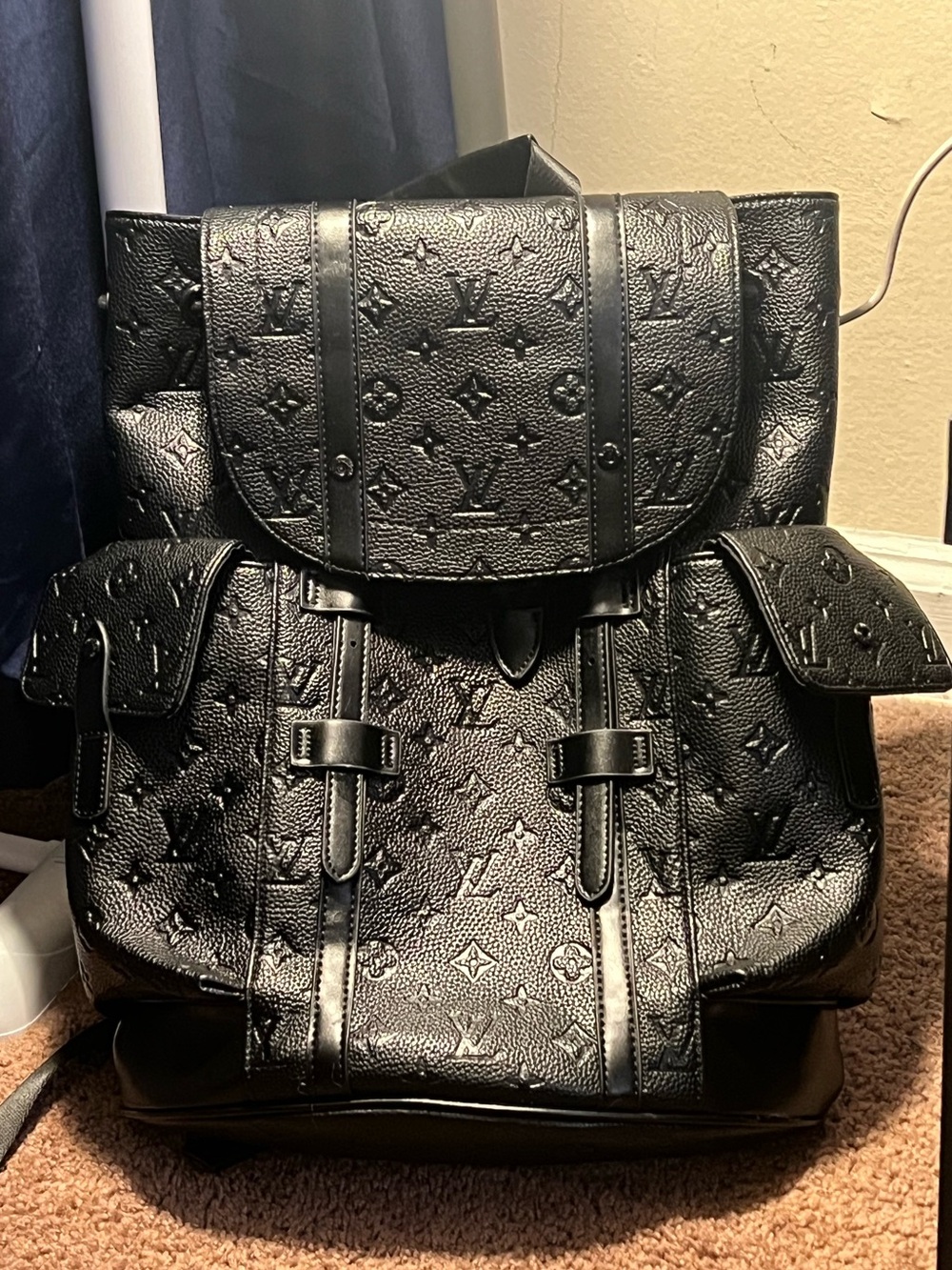 Louis Vuitton Black Embossed Cowhide Leather Backpack